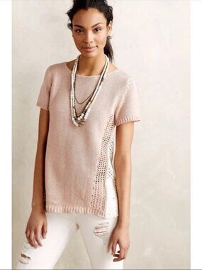 Moth Anthropologie Dusty Rose Pink Knit Cream Lace Back Sweater Size Small